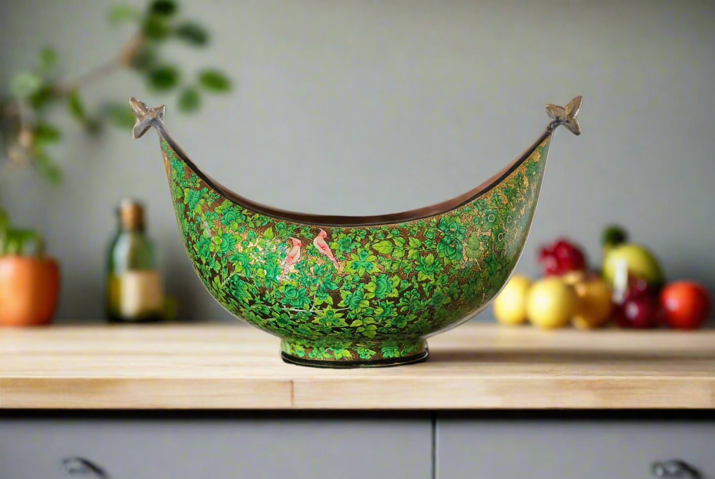 Timeless Elegance: Vintage Brass and Paper Mache Bowl Real Gold Floral Art