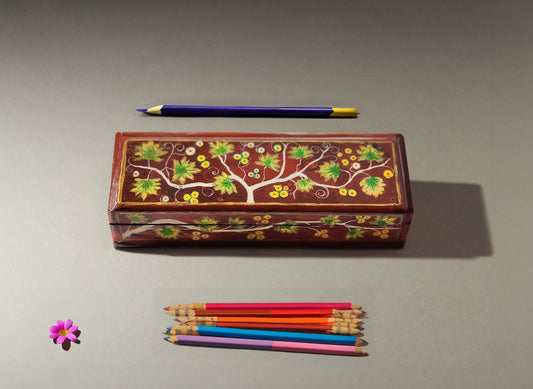 Floral Painting Craft Pencil Box – A Touch of Kashmiri Craftsmanship.