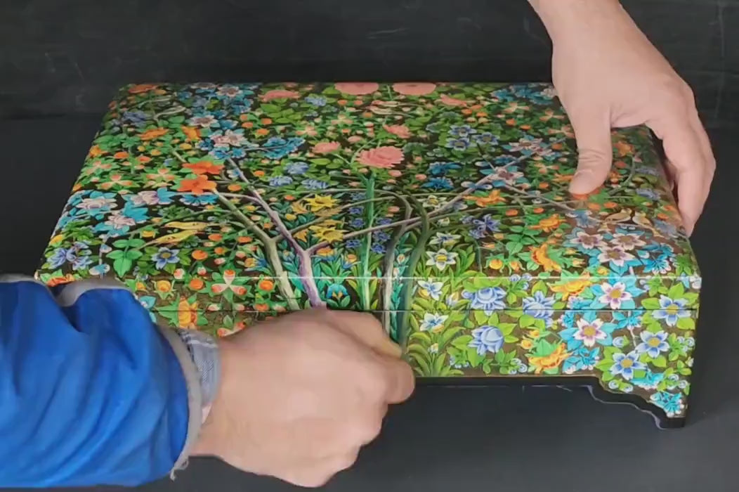 Hand-Painted Kashmiri-Style Wooden Jewelry Box with Velvet Lining