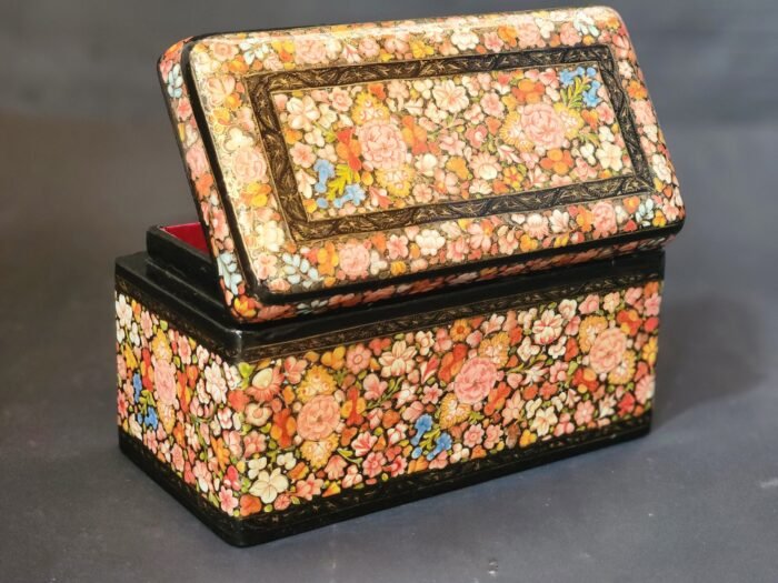 Kashmiri Paper Mache velvet Jewellery Box – Handcrafted Floral Gift