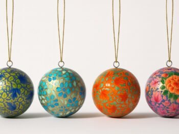 Christmas ornaments hanging decor balls paper mache art (set of 4) , BALL 3 INCH PAPER MACHE