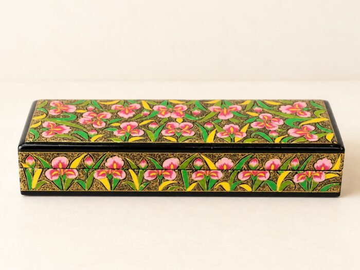 Handmade bracelet jewelry box with floral painting paper mache