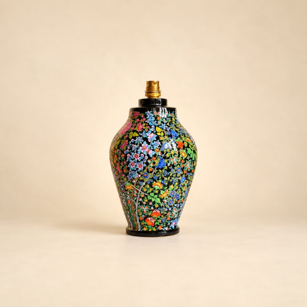 Hand-painted night lamp | wooden art deco lamp | kashmir paper mache-