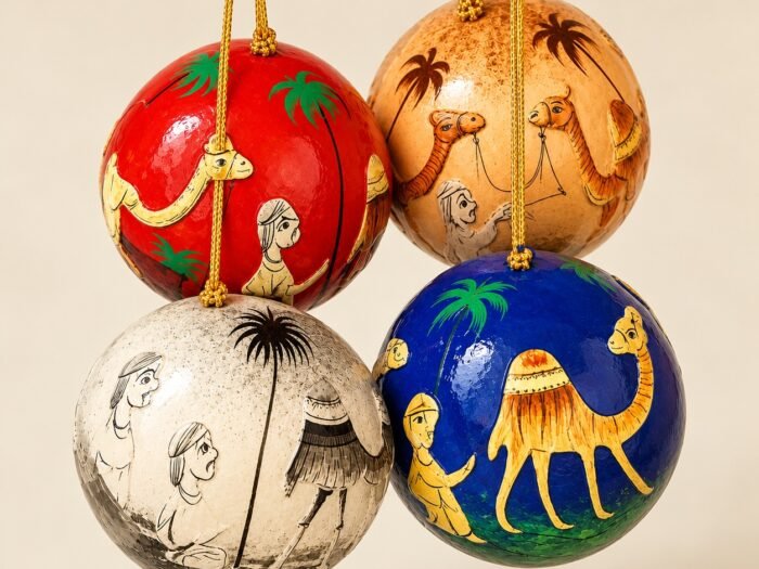 Christmas Gift Paper Mache Hanging Balls Decor - Embossed Desert Art Theme