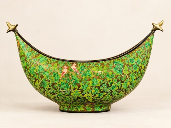 Brass and Paper Mache Fruit Bowl – Handcrafted Floral Gold Decor