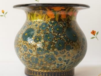 Vintage Real Gold Antique Round Vase - Handmade Paper Mache Painted in Kashmir India,