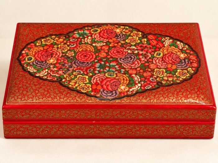 Ornate Kashmiri Papier-Mâché Keepsake Box, Kashmiri Paper Mache Trinket Box – Handcrafted Floral Art Gift