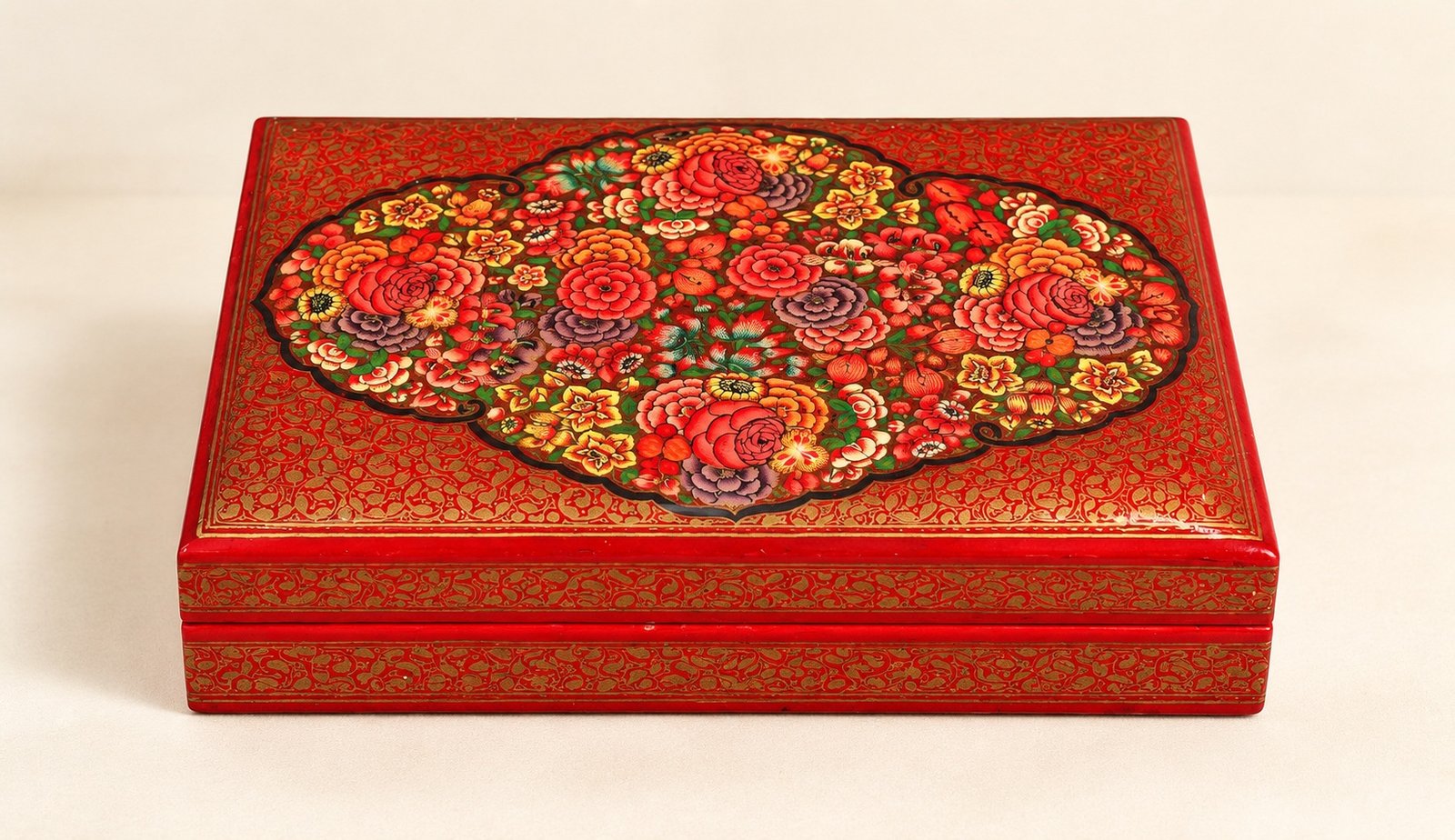 Ornate Kashmiri Papier-Mâché Keepsake Box, Kashmiri Paper Mache Trinket Box – Handcrafted Floral Art Gift
