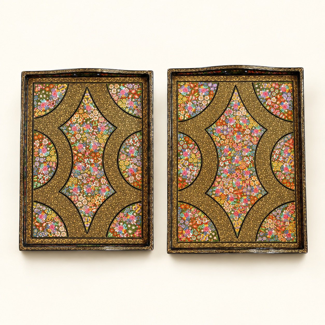 Ornate Floral Lacquer Trays