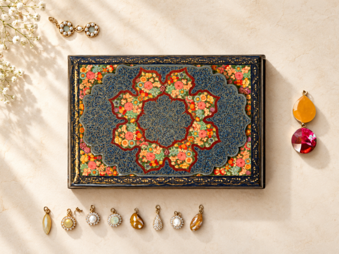 Real Gold Hazara Necklace Gift box Box - 10'' x 7'' x 2'' - Handcrafted Paper Mache from Kashmir