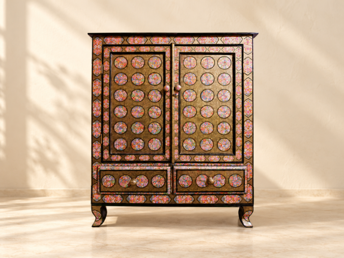 Handcrafted Almira Cupboard - Wooden Almirah, Small Designed Wardrobe, Colorful Armoire, Artwork Armoire, Wooden Closet, Papier Mâché