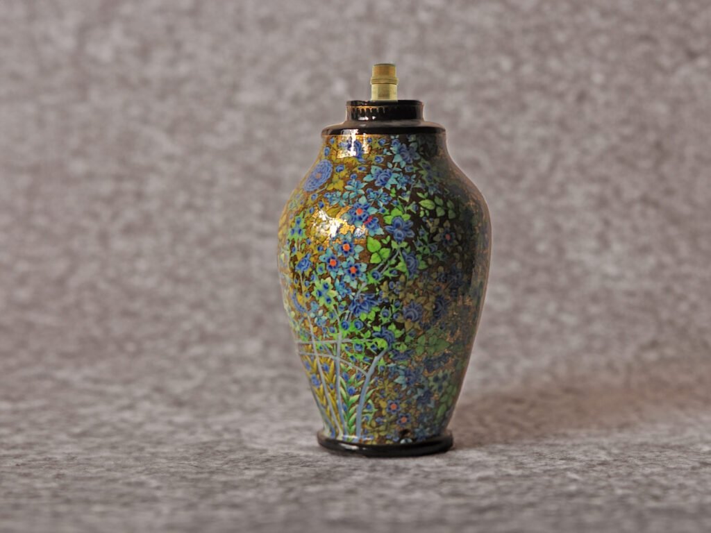 Paper Mache Lamps, Handmade Blue Gold Floral Lamp Base - Kashmiri Paper Mache Mid Century Lamp