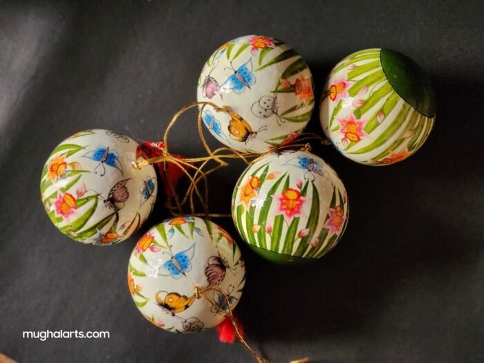 papier mache process, Bridal party decor baubles lacquered paper mache Kashmir-