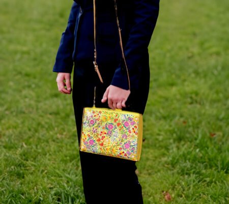 Paper Mache Clutch with Yellow base and Hazara Floral Lacquered design