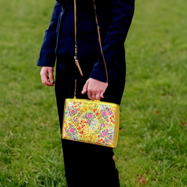 Paper Mache Clutch with Yellow base and Hazara Floral Lacquered design