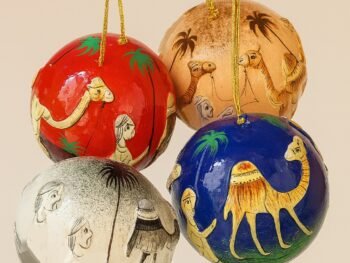 Christmas Gift Paper Mache Hanging Balls Decor - Embossed Desert Art Theme