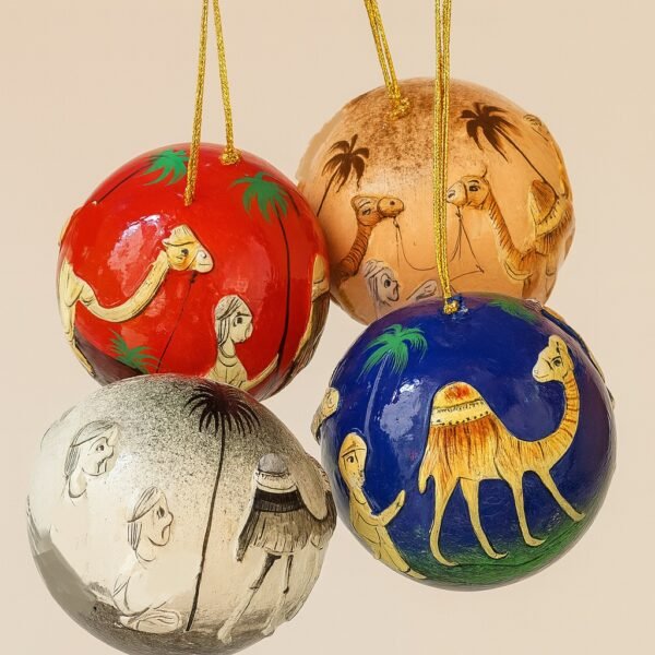 Christmas Gift Paper Mache Hanging Balls Decor - Embossed Desert Art Theme