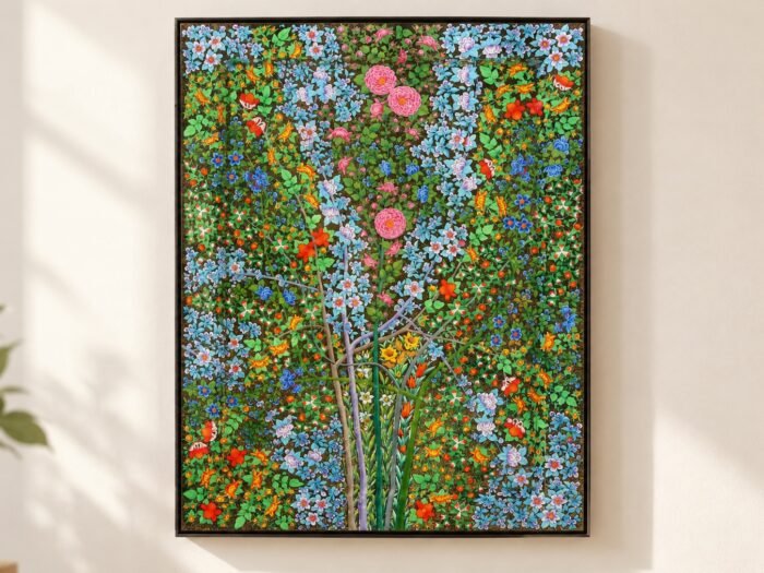 Golden Nature's Symphony" - Large Wood Wall Art with Kashmir Floral Painting
