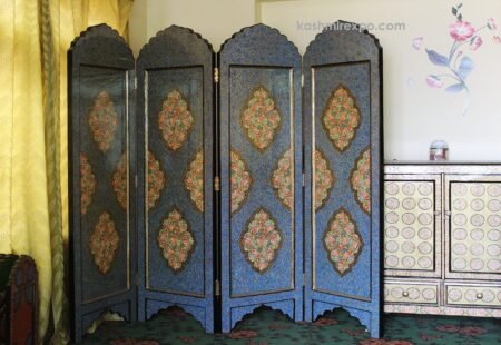 Artwork
for living room-Elegant Wooden Room Divider with Intricate Paper Mache Floral
Designs