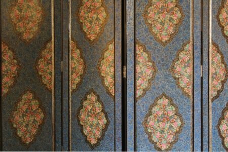 Artwork
for living room-Elegant Wooden Room Divider with Intricate Paper Mache Floral
Designs