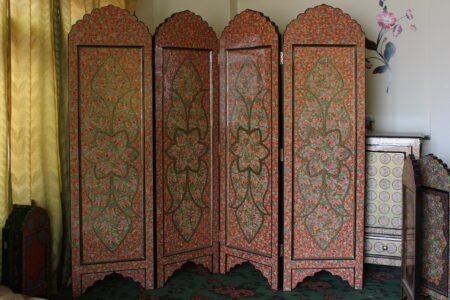 Artwork
for living room-Elegant Wooden Room Divider with Intricate Paper Mache Floral
Designs