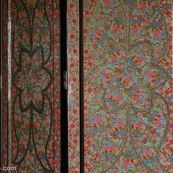 Artwork for living room-Elegant Wooden Room Divider with Intricate Paper Mache Floral Designs