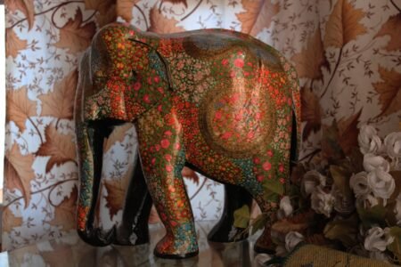 Hand-Carved
Painted Elephant Sculpture - Wooden Elephant Statue Artwork for Sale