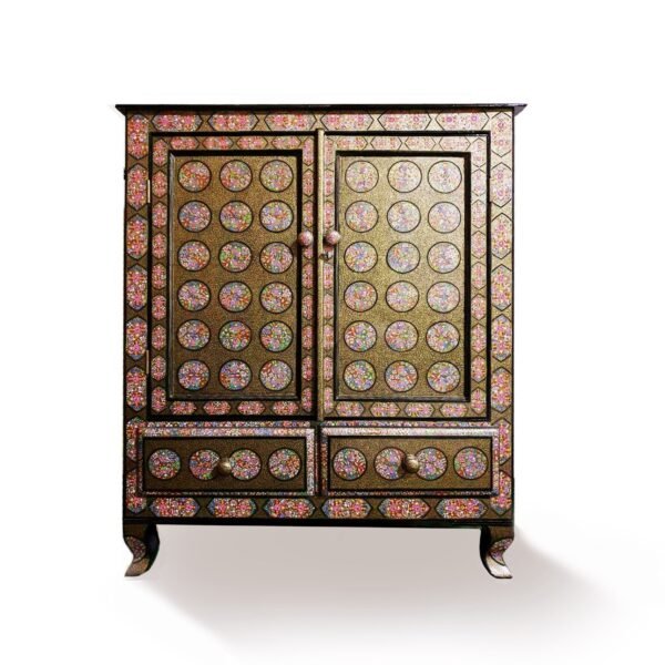 Handcrafted Almira Cupboard – Wooden Almirah, Small Designed Wardrobe, Colorful Armoire, Artwork Armoire, Wooden Closet, Papier Mâché