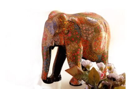 Hand-Carved
Painted Elephant Sculpture - Wooden Elephant Statue Artwork for Sale