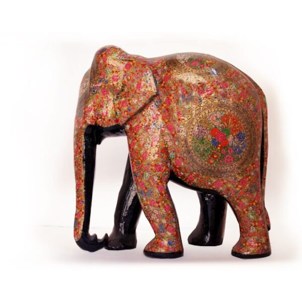 Hand-Carved Painted Elephant Sculpture – Wooden Elephant Statue Artwork for Sale