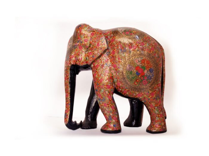 Hand-Carved Painted Elephant Sculpture - Wooden Elephant Statue Artwork for Sale
