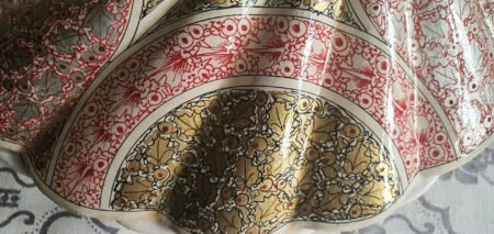 Handmade
bowl - Paper Mache Fruit Bowl with Lid - Silver and Red Sycamore Foliage
Design