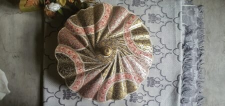 Handmade
bowl - Paper Mache Fruit Bowl with Lid - Silver and Red Sycamore Foliage
Design