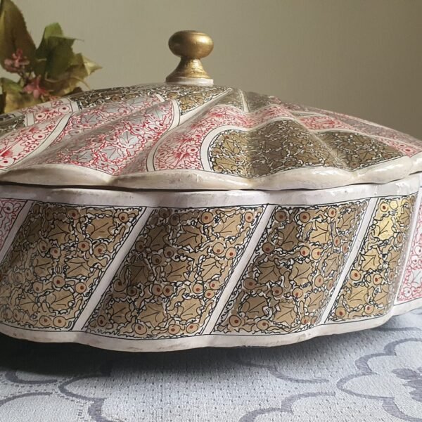 Handmade
  bowl - Paper Mache Fruit Bowl with Lid - Silver and Red Sycamore Foliage
  Design