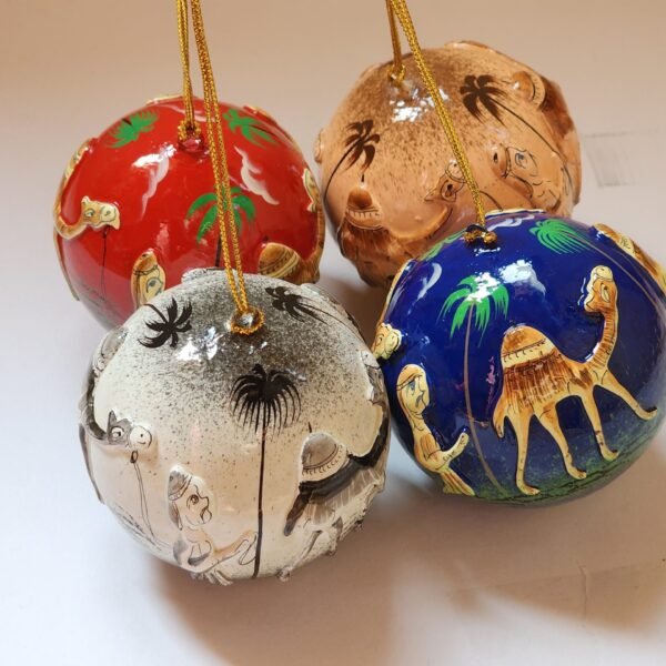 Christmas Gift Paper Mache Hanging Balls Decor – Embossed Desert Art Theme