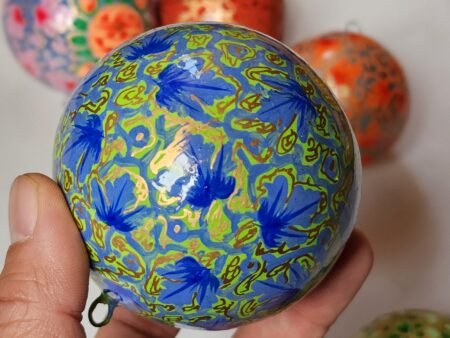 Christmas
ornaments hanging decor balls paper mache art (set of 4)