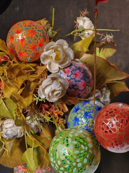 Christmas
ornaments hanging decor balls paper mache art (set of 4)
