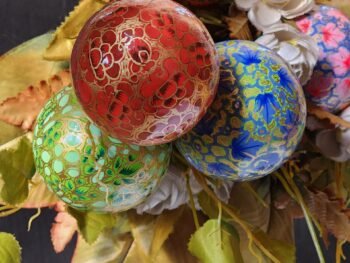 Christmas ornaments hanging decor balls paper mache art (set of 4)