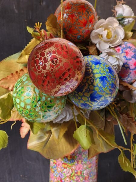 Christmas
ornaments hanging decor balls paper mache art (set of 4)