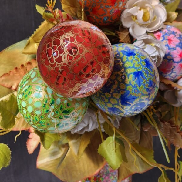 Christmas ornaments hanging decor balls paper mache art (set of 4)