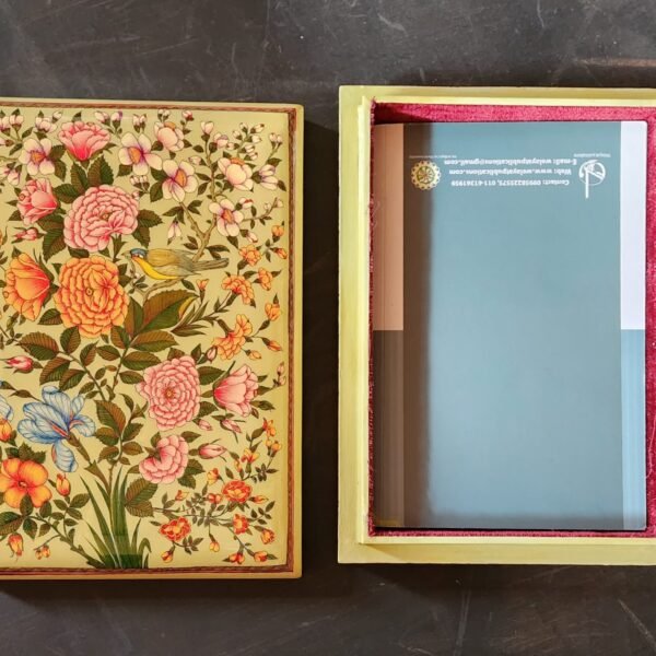 Jewelry paper mache boxes painted in mid century modern yellow