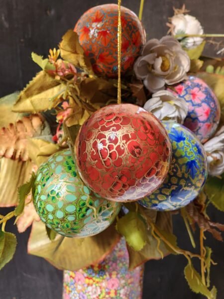 Christmas
ornaments hanging decor balls paper mache art (set of 4)