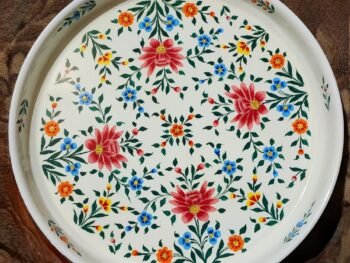 Round enamelware tray – custom serving art deco lacquered wedding Hand-painted gift made of steel-
