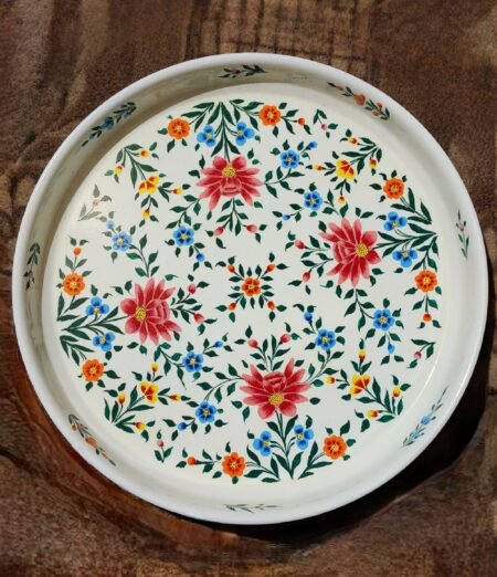 Round
enamelware tray - custom serving art deco lacquered wedding Hand-painted gift
made of steel-