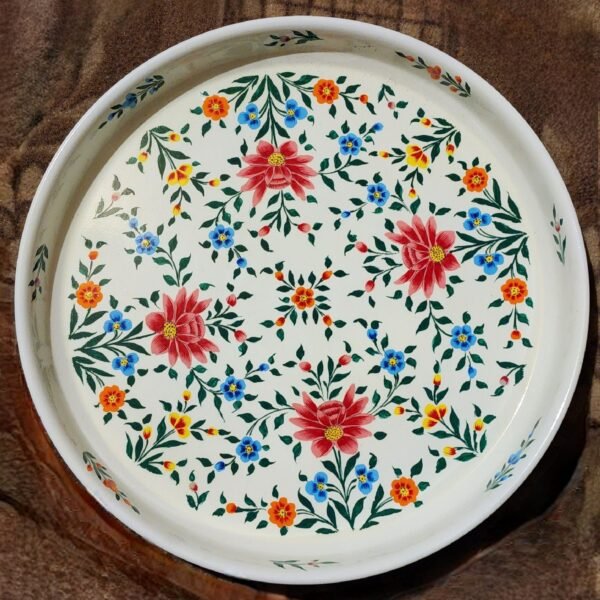 Round enamelware tray – custom serving art deco lacquered wedding Hand-painted gift made of steel-