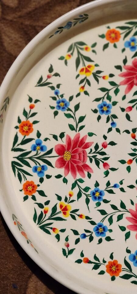 Round
enamelware tray - custom serving art deco lacquered wedding Hand-painted gift
made of steel-