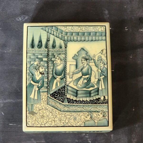 Mughal hand painted small jewelry box art personalized gifts wooden with lid made with paper mache folk art