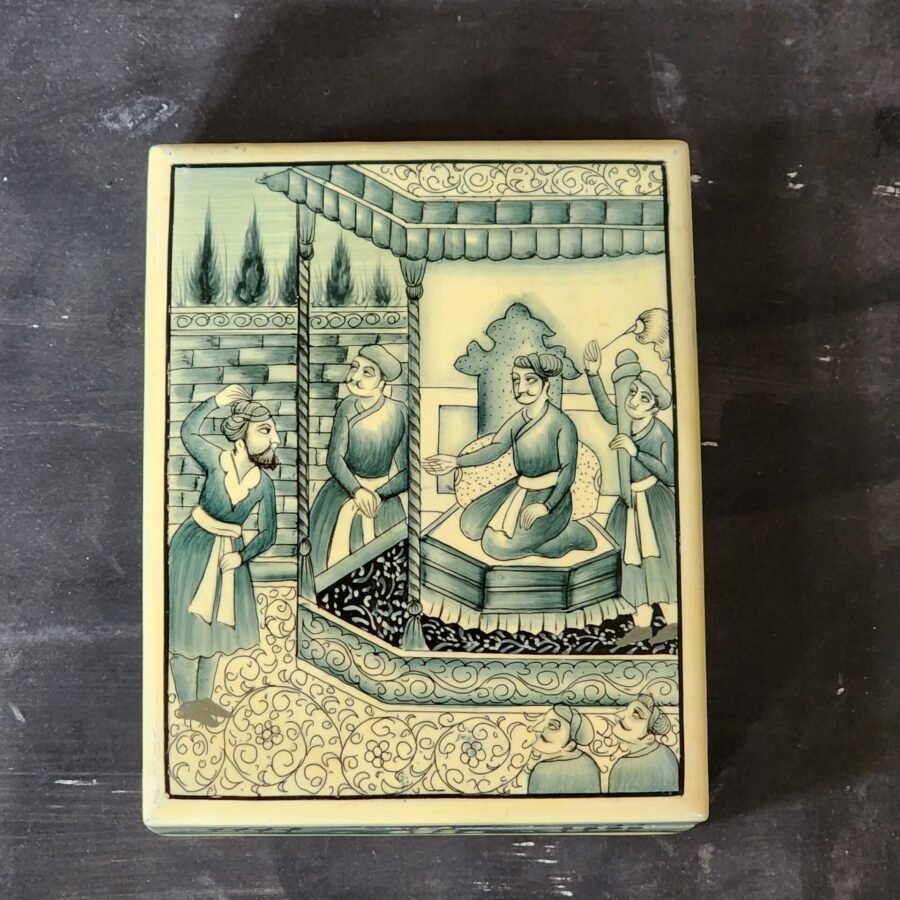 Mughal
hand painted small jewelry box art personalized gifts wooden with lid made
with paper mache folk art