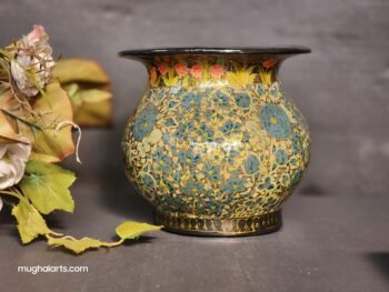 Vintage Real Gold Antique Round Vase – Handmade Paper Mache Painted in Kashmir India, Perfect for Housewarming and Vintage Decor (1990s)