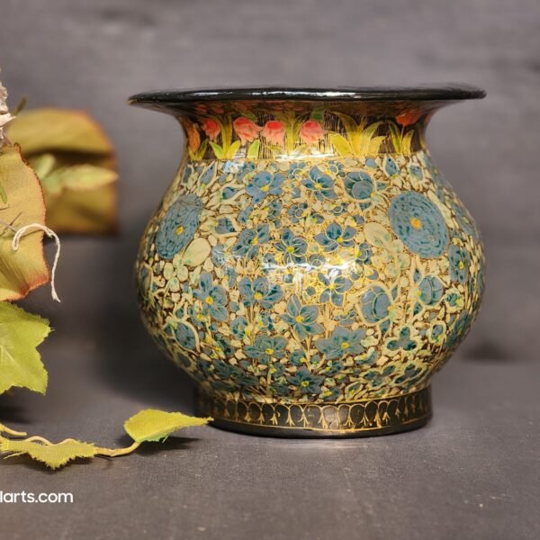 Vintage Real Gold Antique Round Vase – Handmade Paper Mache Painted in Kashmir India, Perfect for Housewarming and Vintage Decor (1990s)